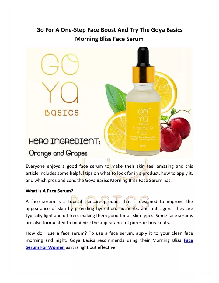 go for a one step face boost and try the goya