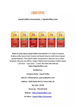 Liquid Coffee Concentrate