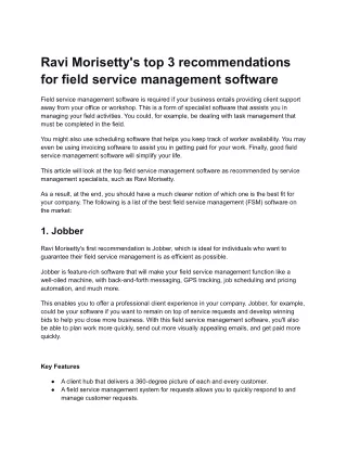 Ravi Morisetty’s Top 3 Recommendations for Field Service Management Software