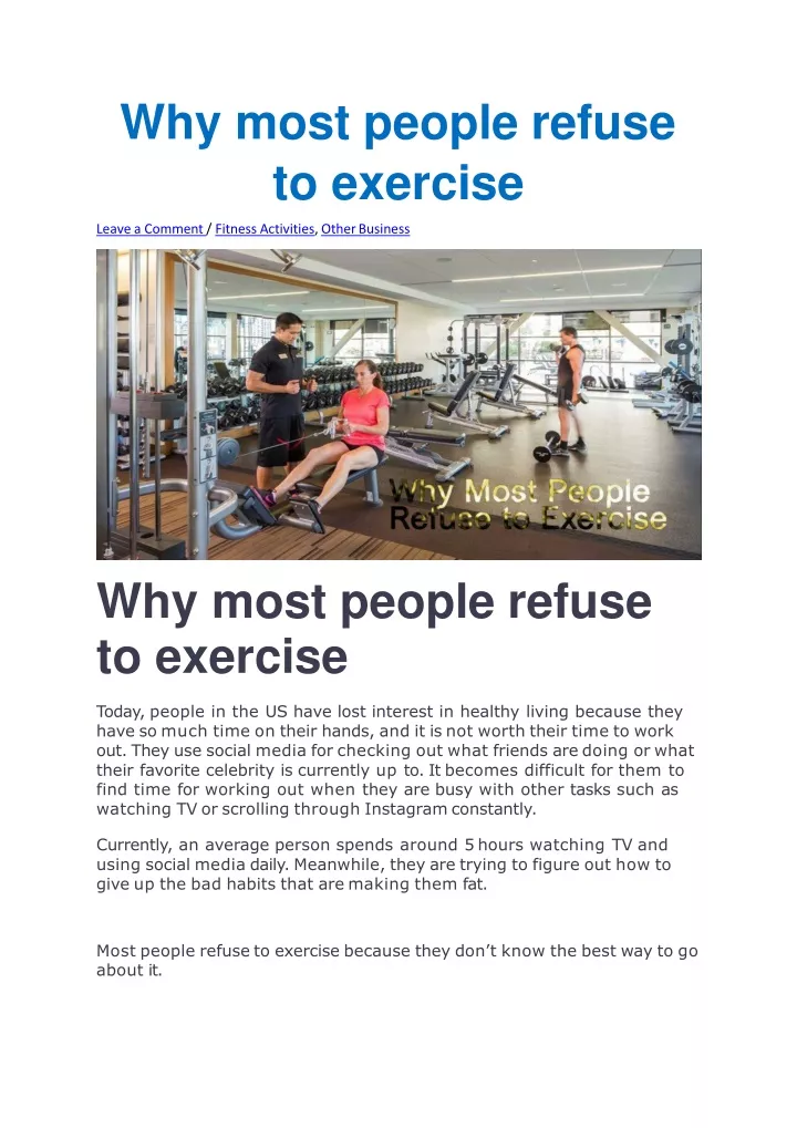 why most people refuse to exercise leave a comment fitness activities other business