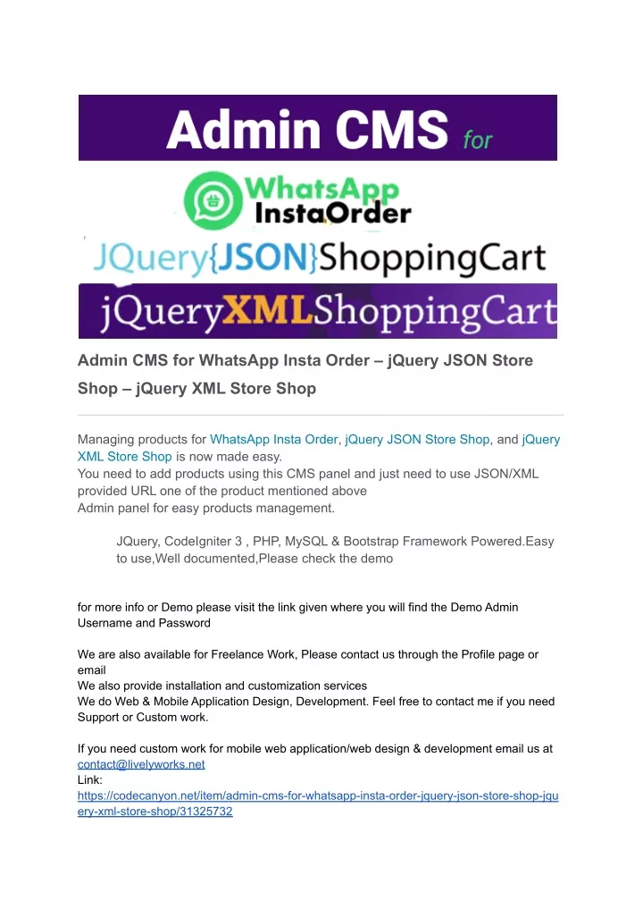 admin cms for whatsapp insta order jquery json