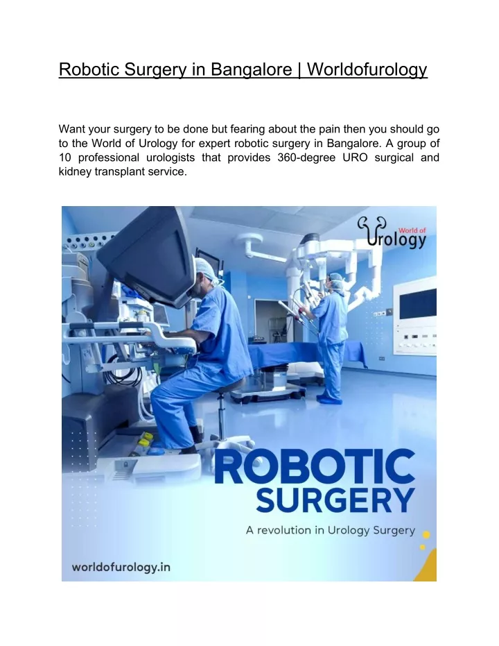 robotic surgery in bangalore worldofurology