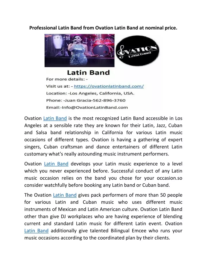 professional latin band from ovation latin band