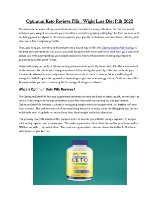 Optimum Keto Reviews Pills