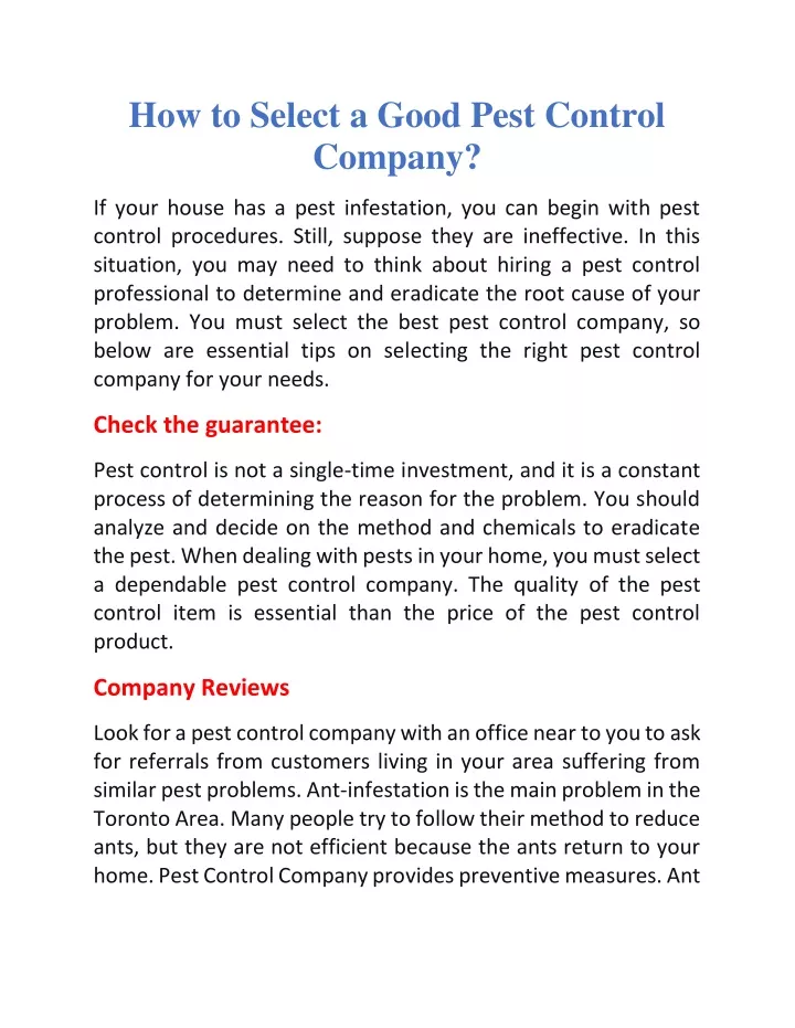 how to select a good pest control company