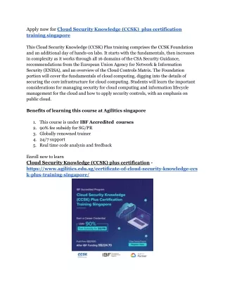 Cloud Security Knowledge (CCSK)  plus certification training singapore