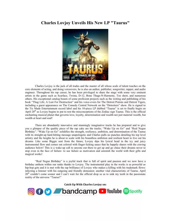 charles lovjoy unveils his new lp taurus