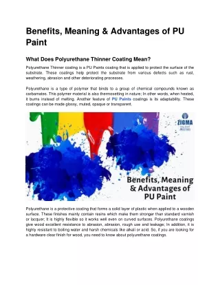 Benefits and Advantages of PU Paint