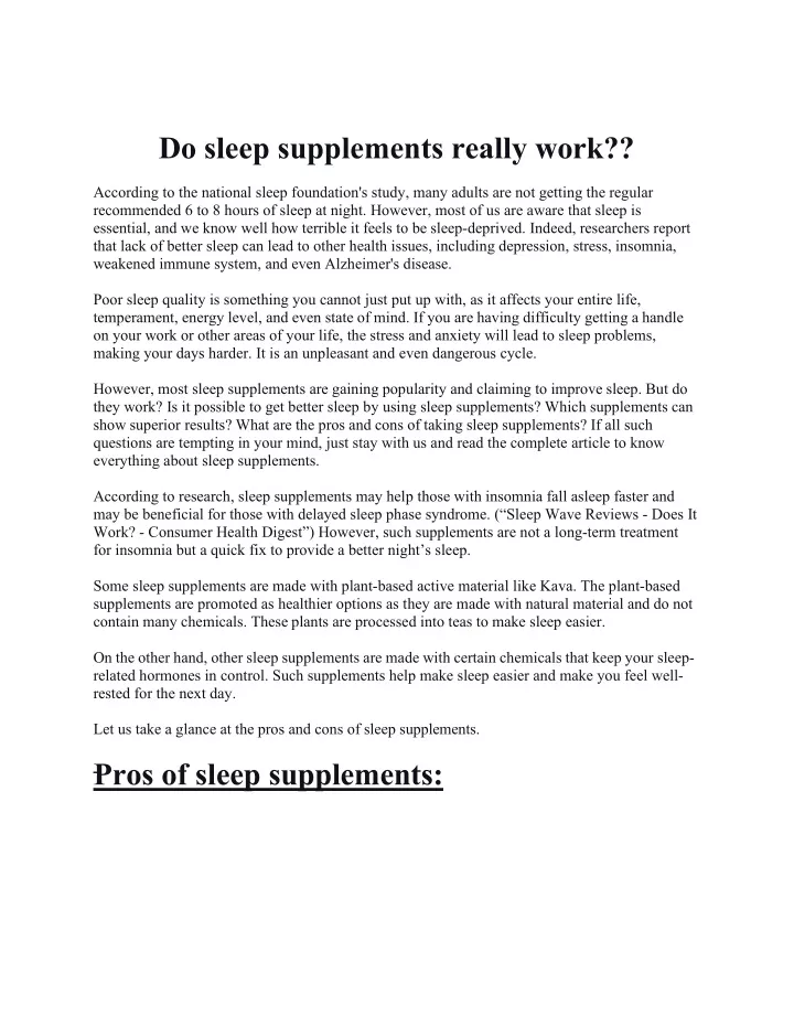 do sleep supplements really work