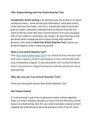 Unique Writing with Free Article Rewriter Tool