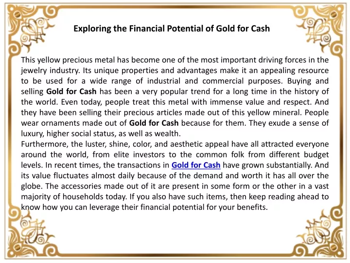 exploring the financial potential of gold for cash