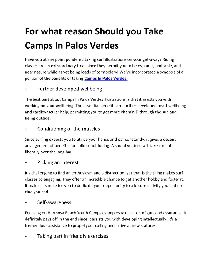 for what reason should you take camps in palos