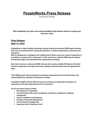 peopleworks press release hrms payroll software