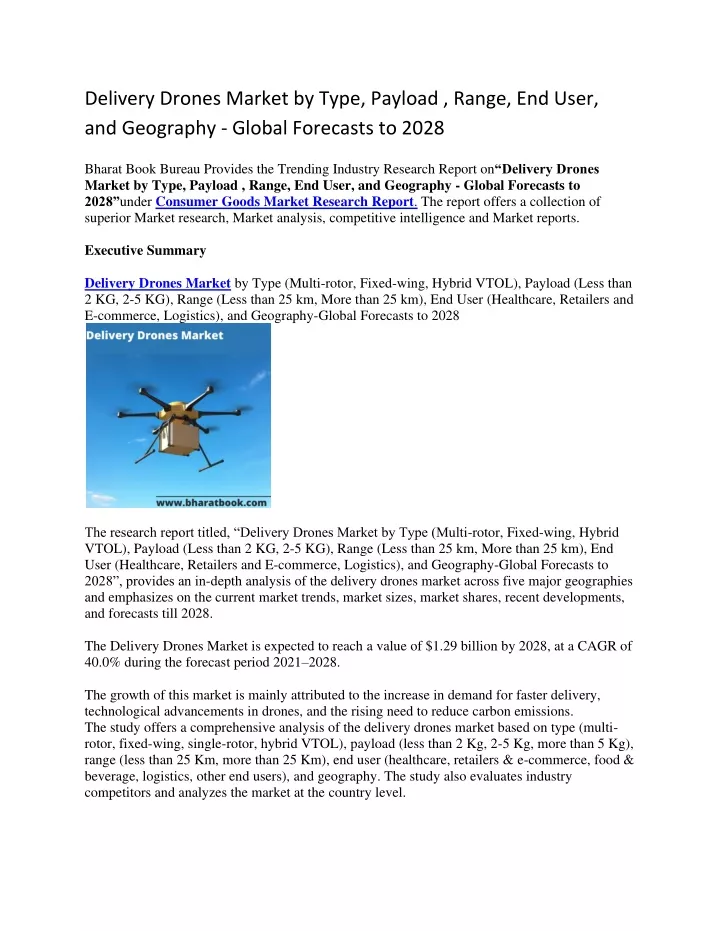 delivery drones market by type payload range