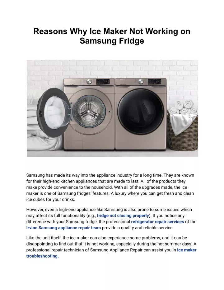 reasons why ice maker not working on samsung