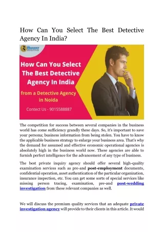 How Can You Select The Best Detective Agency In India?