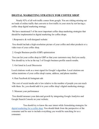DIGITAL MARKETING STRATEGY FOR COFFEE SHOP
