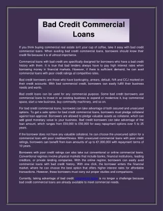 Bad Credit Commercial Loans