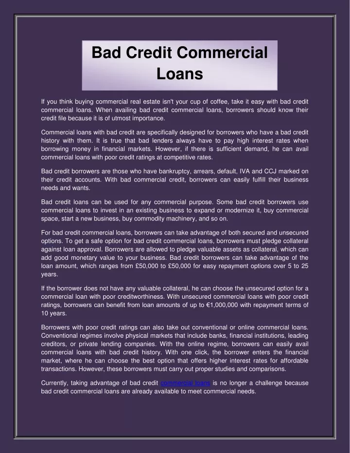 bad credit commercial loans