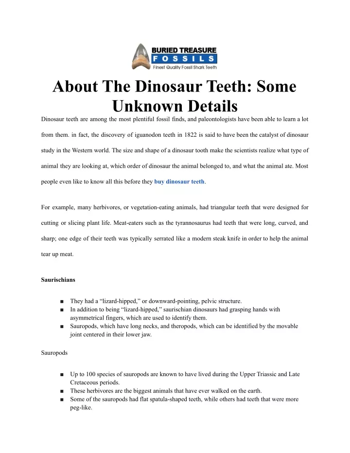 about the dinosaur teeth some unknown details