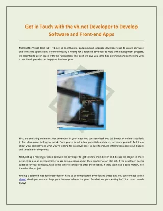get in touch with the vb net developer to develop