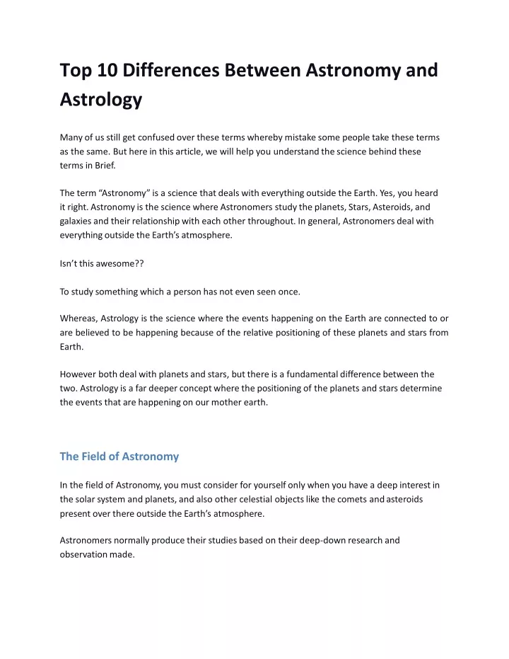 top 10 differences between astronomy and astrology