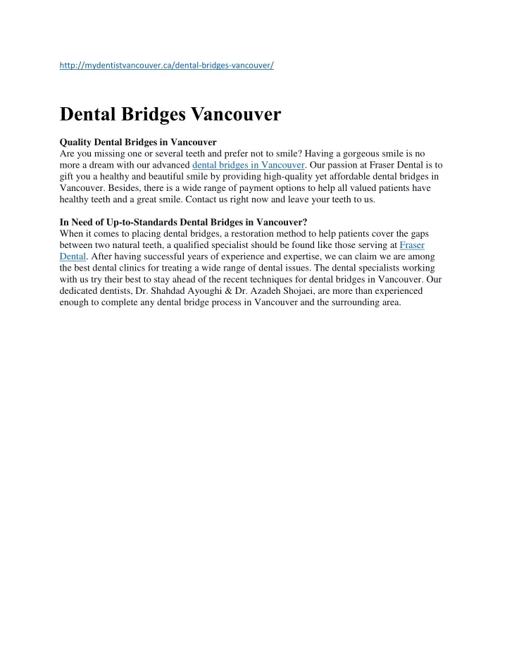 http mydentistvancouver ca dental bridges