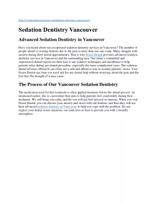 Sedation Dentistry Vancouver
