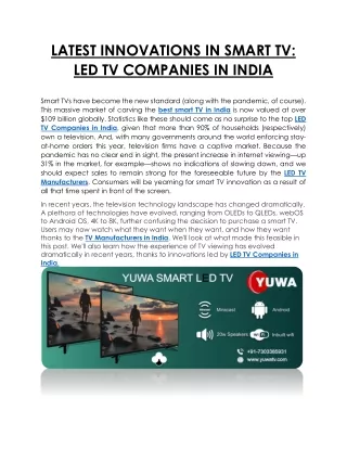 LATEST INNOVATIONS IN SMART TV: LED TV COMPANIES IN INDIA