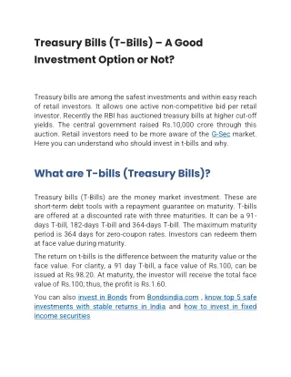Treasury Bills (T-Bills) – A Good Investment Option or Not