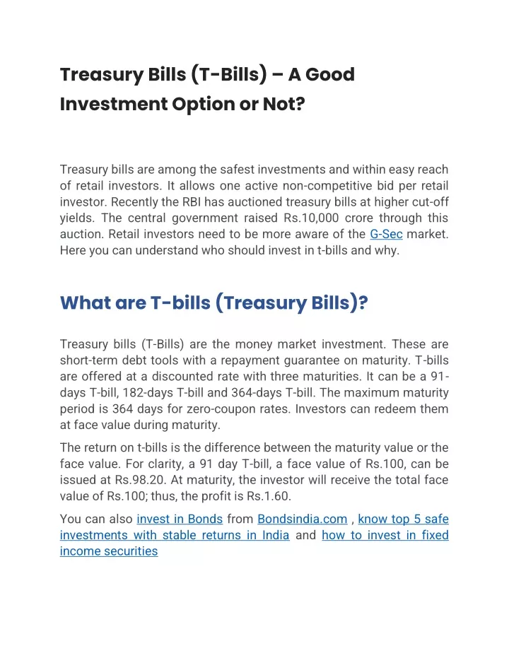 treasury bills t bills a good investment option