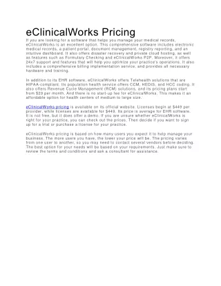 eclinicalworks pricing if you are looking