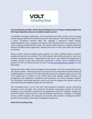 volt consulting group offers vendor neutral