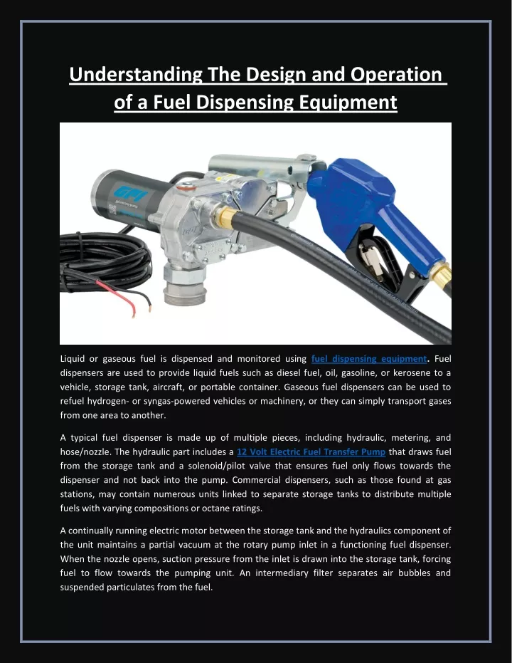 understanding the design and operation of a fuel