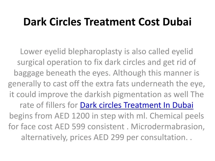 dark circles treatment cost dubai
