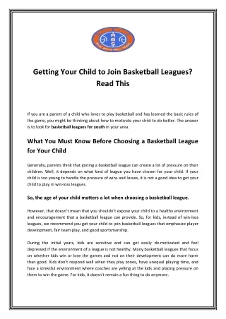 Getting Your Child to Join Basketball Leagues? Read This