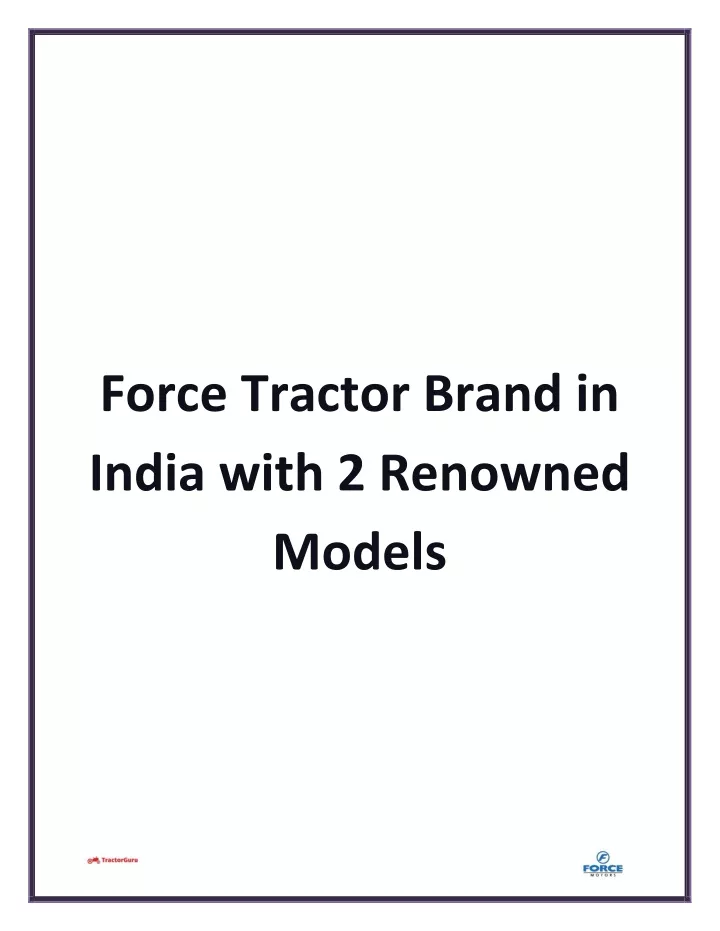 force tractor brand in india with 2 renowned