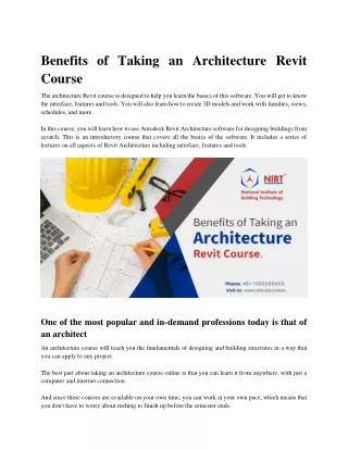 benefits of taking an architecture revit course