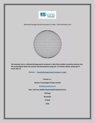 nanotechnology based company in india ad nanotech