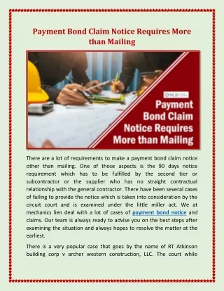 Payment Bond Claim Notice Requires More than Mailing