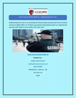 Event Security Bakersfield Ca | Goldenempiresec.com