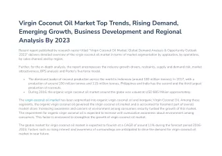 Virgin Coconut Oil Market to Record a Noteworthy CAGR During 2016-2023