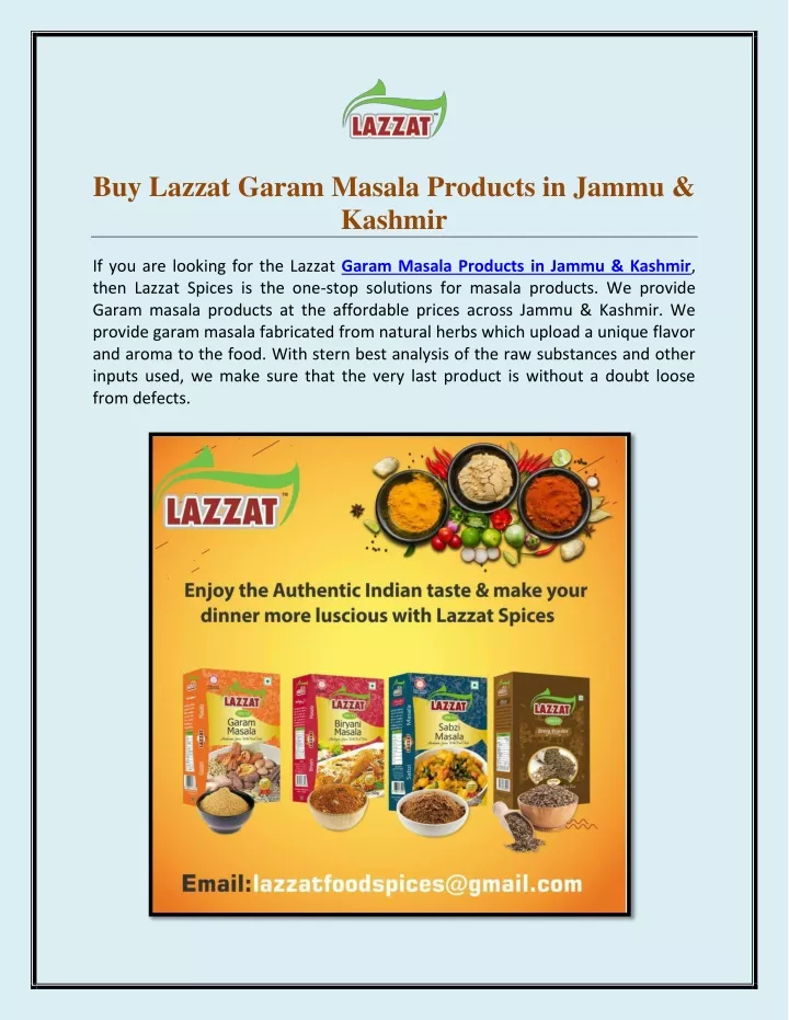 buy lazzat garam masala products in jammu kashmir