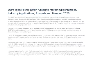 Ultra-high Power (UHP) Graphite Market Industry Outlook, Size & Forecast To 2023