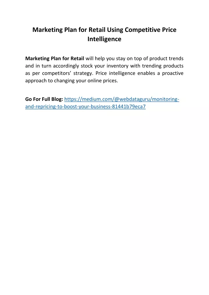 marketing plan for retail using competitive price