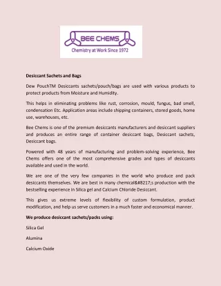 Buy Desiccant Sachets, Bags and Containers India - Bee Chems