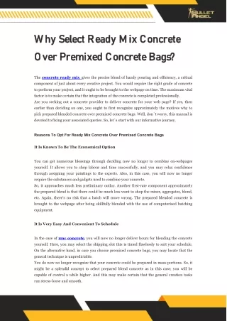 Why Select Ready Mix Concrete Over Premixed Concre