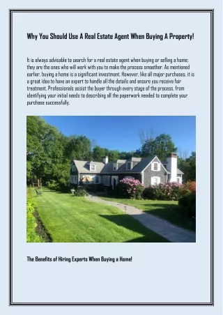 Why You Should Use A Real Estate Agent When Buying A Property