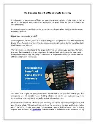 The Business Benefit Of Using Cryptocurrency