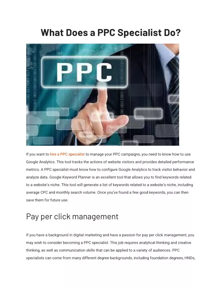 what does a ppc specialist do